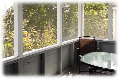 Screened-in porch, with lake view